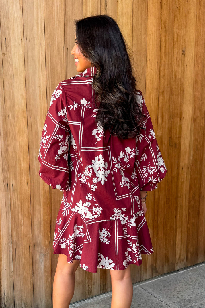 Easy Does It Botanical Dress - Red Brown