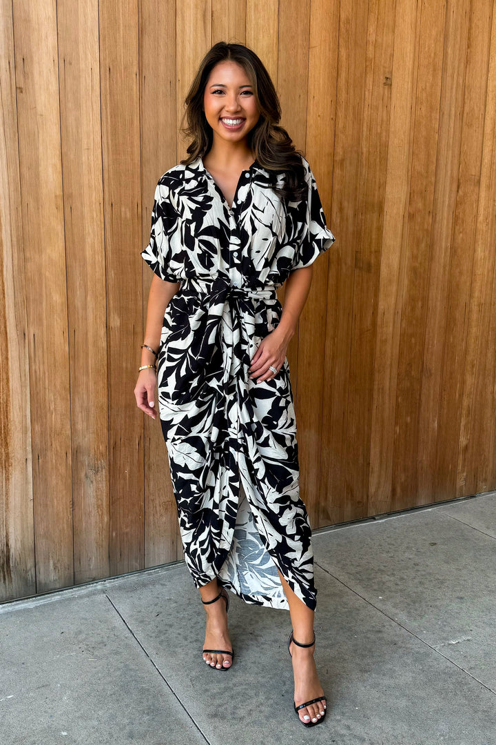 Nightfall Palm printed Midi Dress