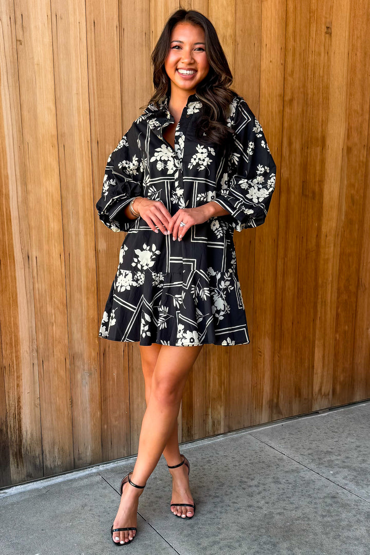 Easy Does It Botanical Dress - Black