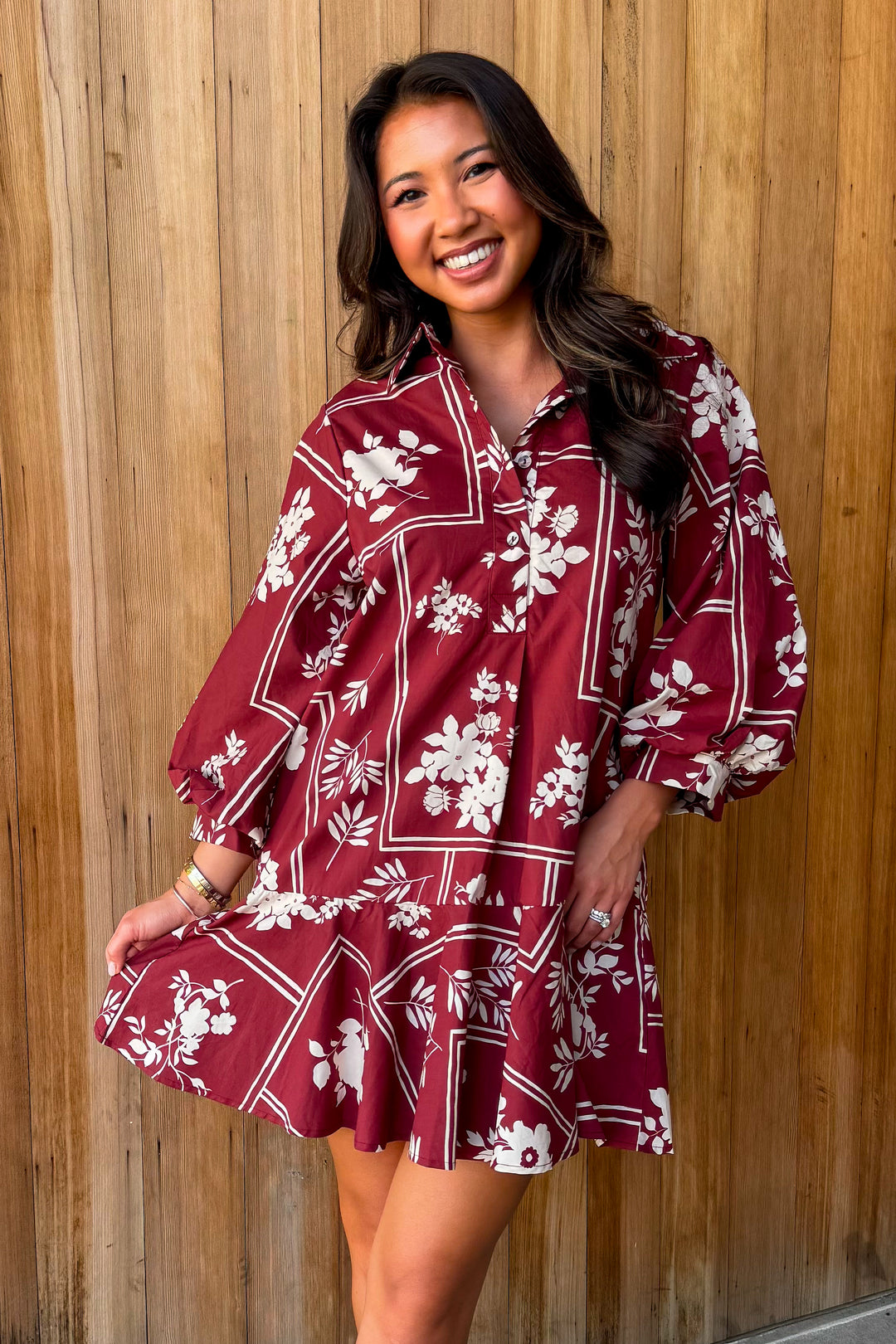 Easy Does It Botanical Dress - Red Brown