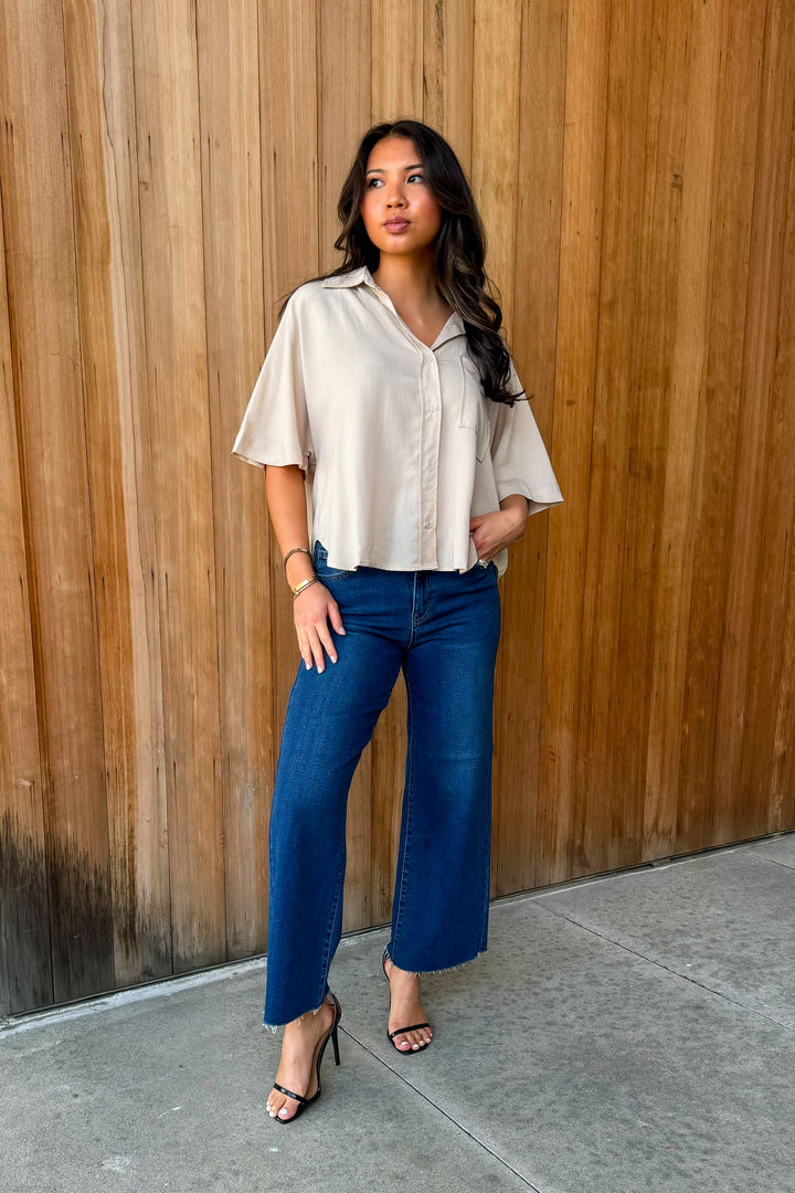 New Perspective Ecru Collared Top