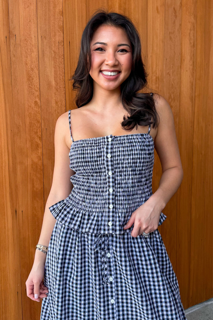 Sunny Days Gingham Top-Black