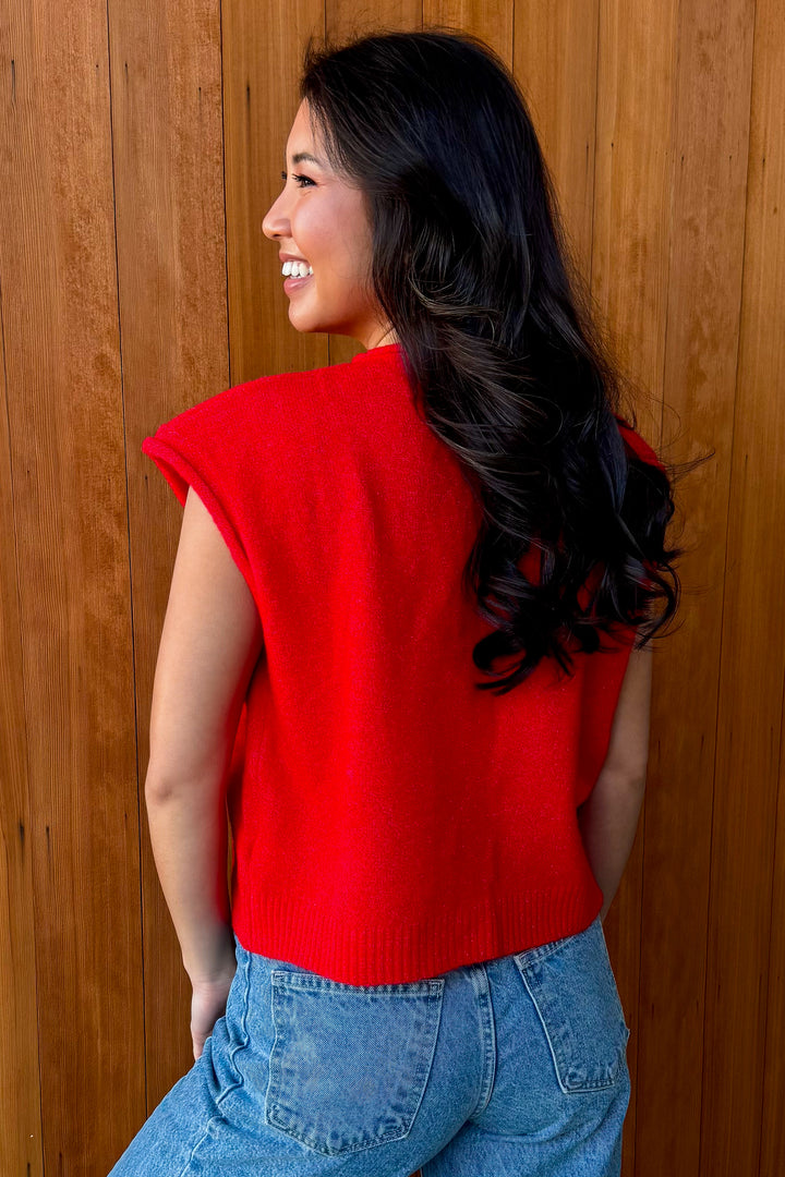 Piper Vest Cardigan-Red