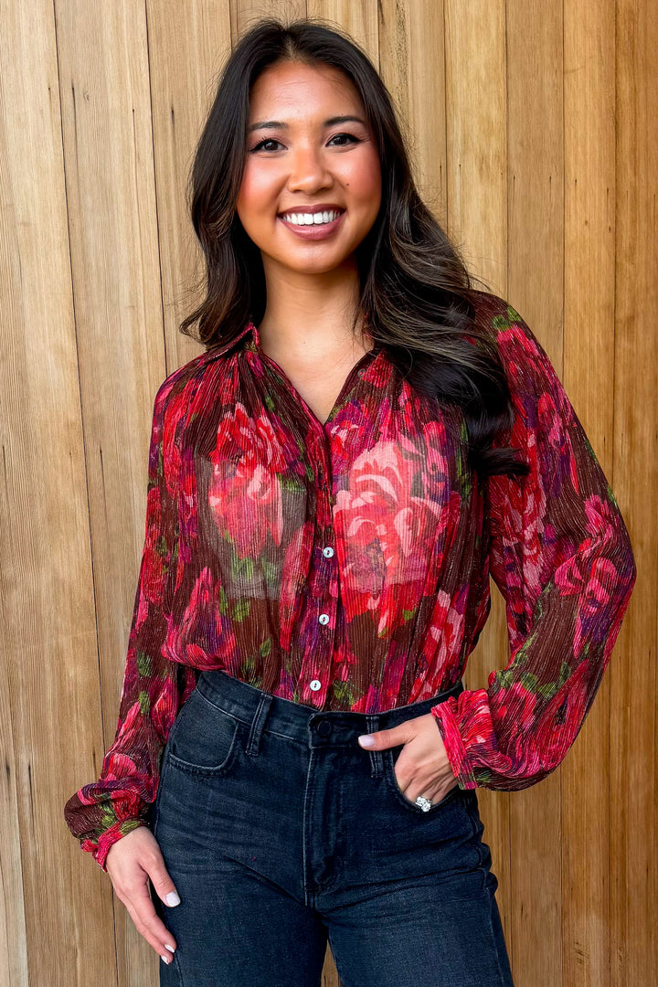 Fall in Love Sheer Burgundy Floral Top