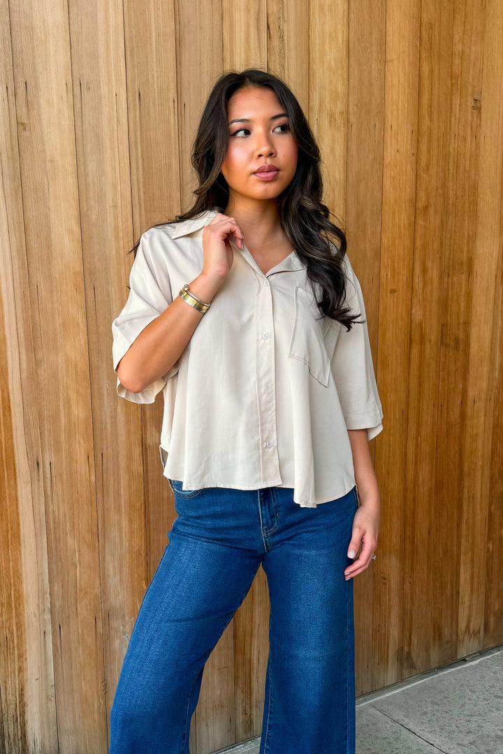 New Perspective Ecru Collared Top