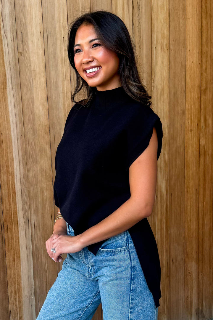 Clear Mind Mock Neck Sweater Top - Black