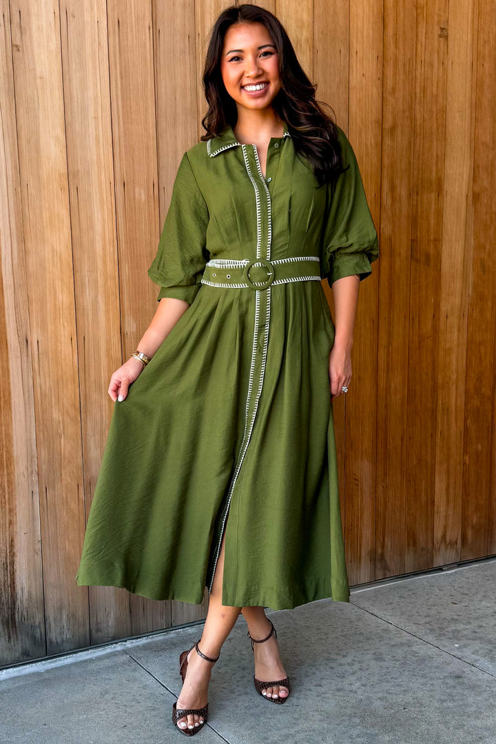 As You Are Collared Dress -Olive