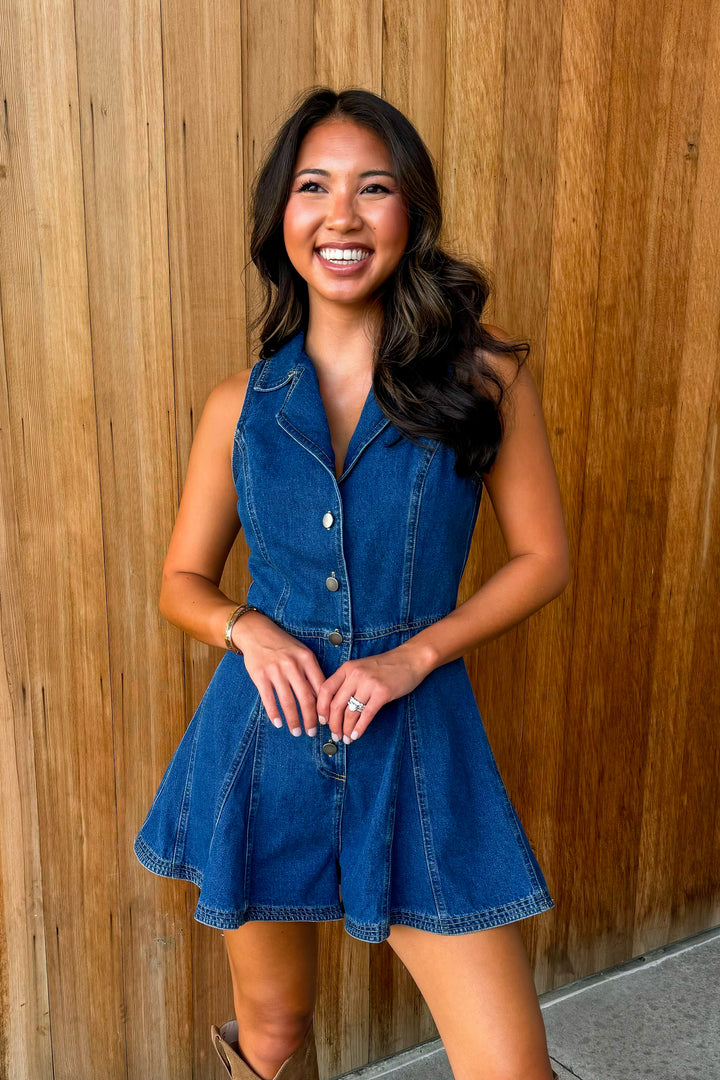 Call the Shots Sleeveless Denim Romper