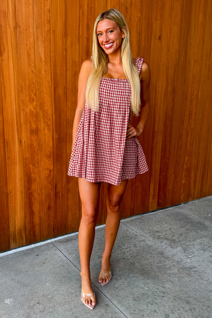 Check Mate Plaid Babydoll Dress - Red