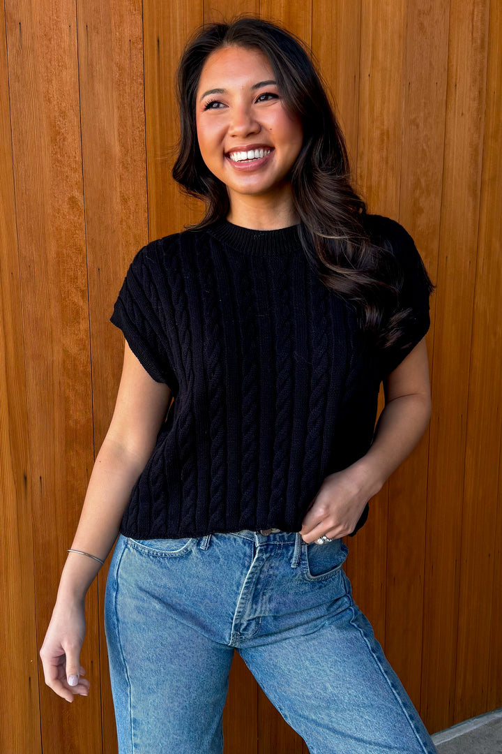 Just Because Sweater Top -Black