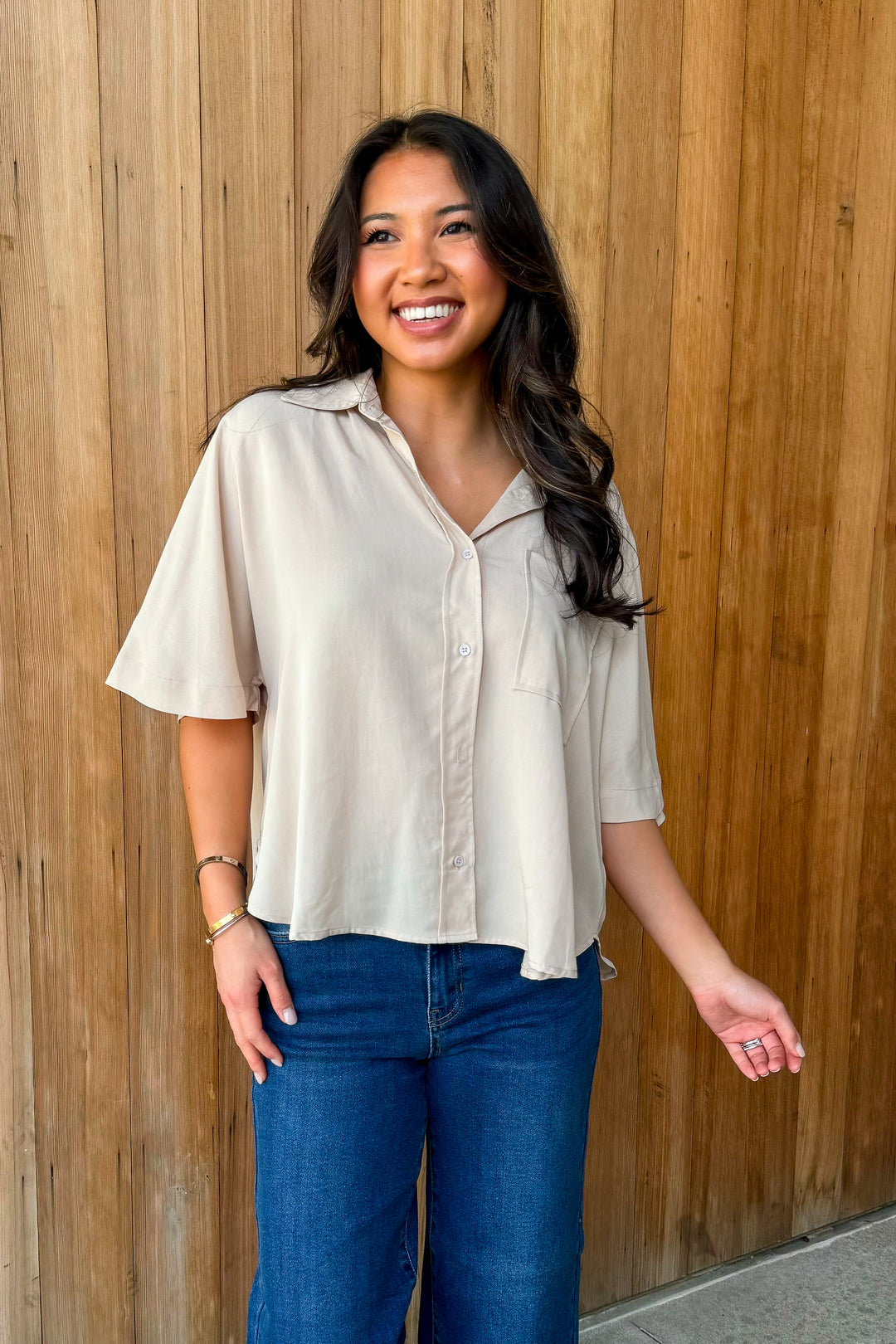 New Perspective Ecru Collared Top