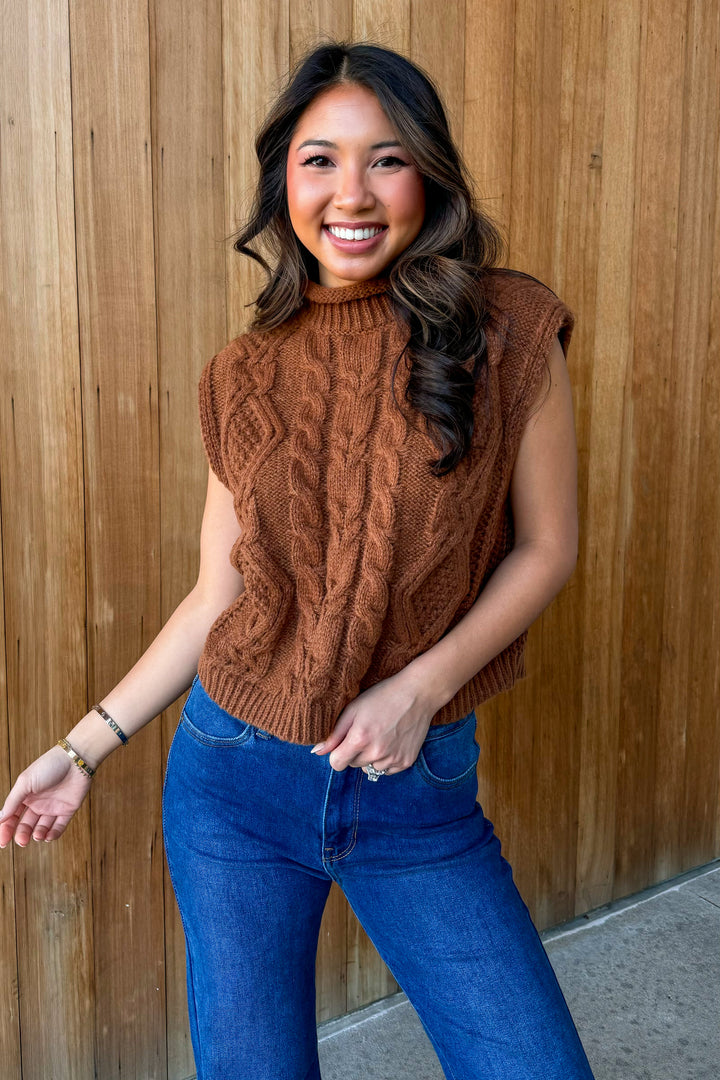 Trendsetter Mocha Cable Knit Vest