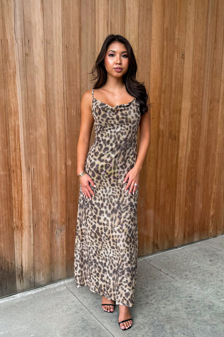 City Nights Leopard Mesh Maxi Dress