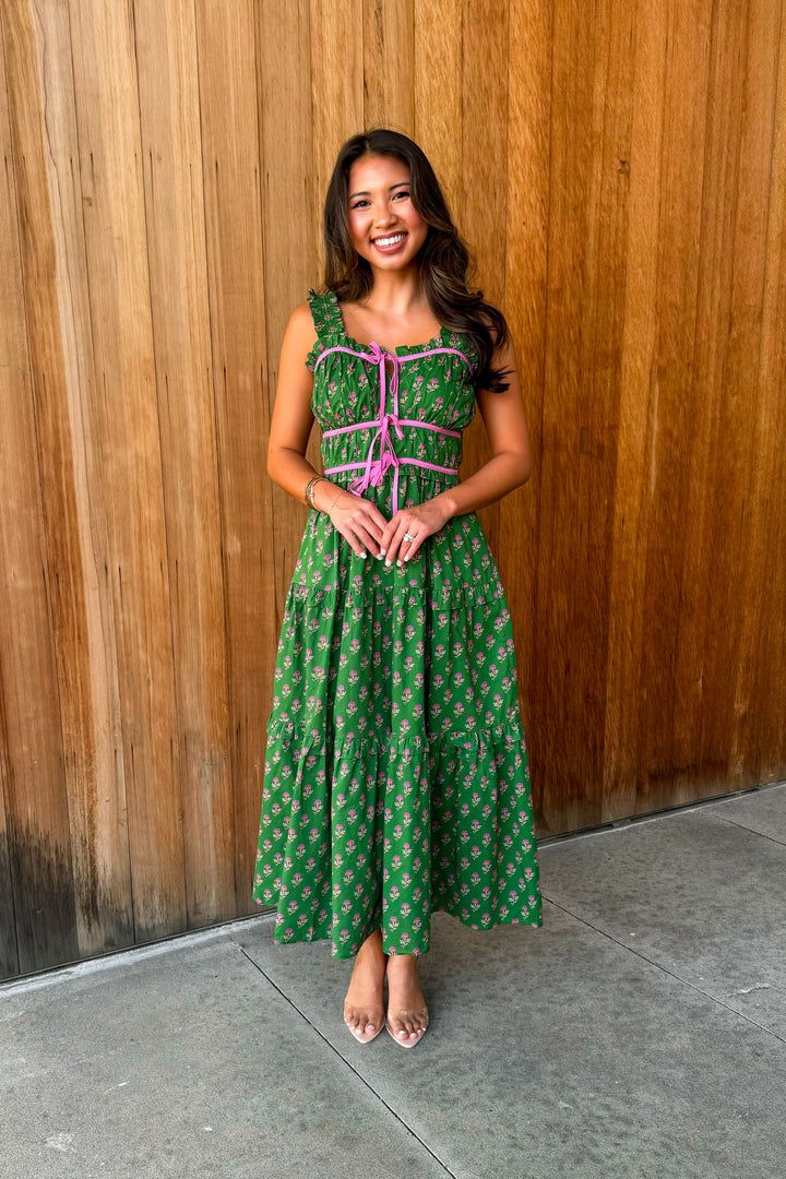 To be Loved Floral Tiered Midi Dress - Green