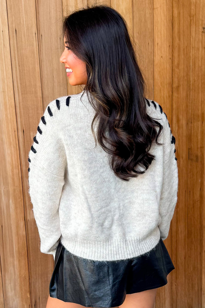 So Cool Contrast Stitch Sweater-Oatmeal