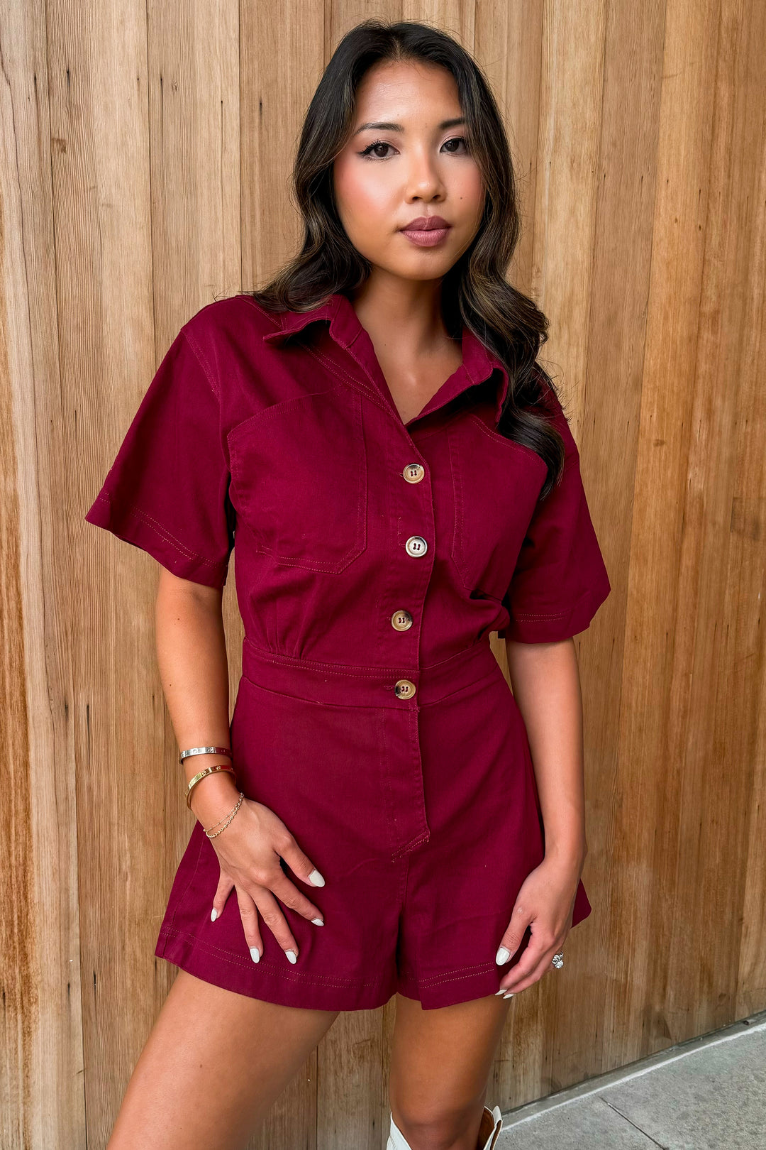 Where the Heart is Burgundy Romper