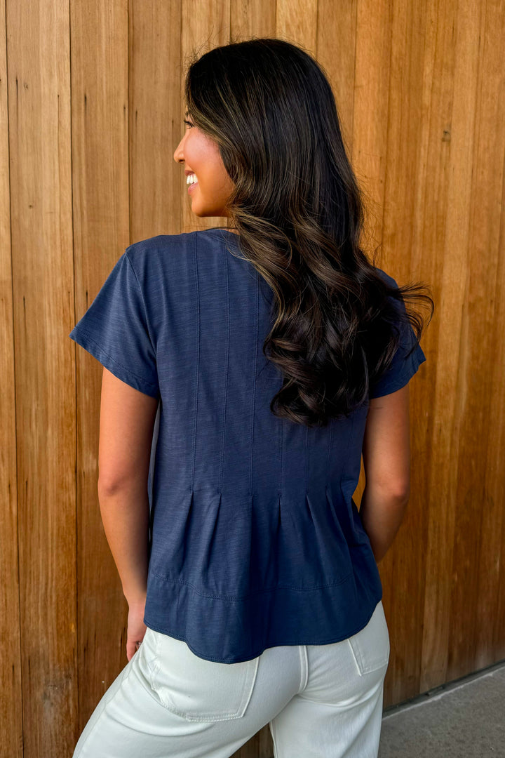 Spring Fling Navy Pleated Swing Top