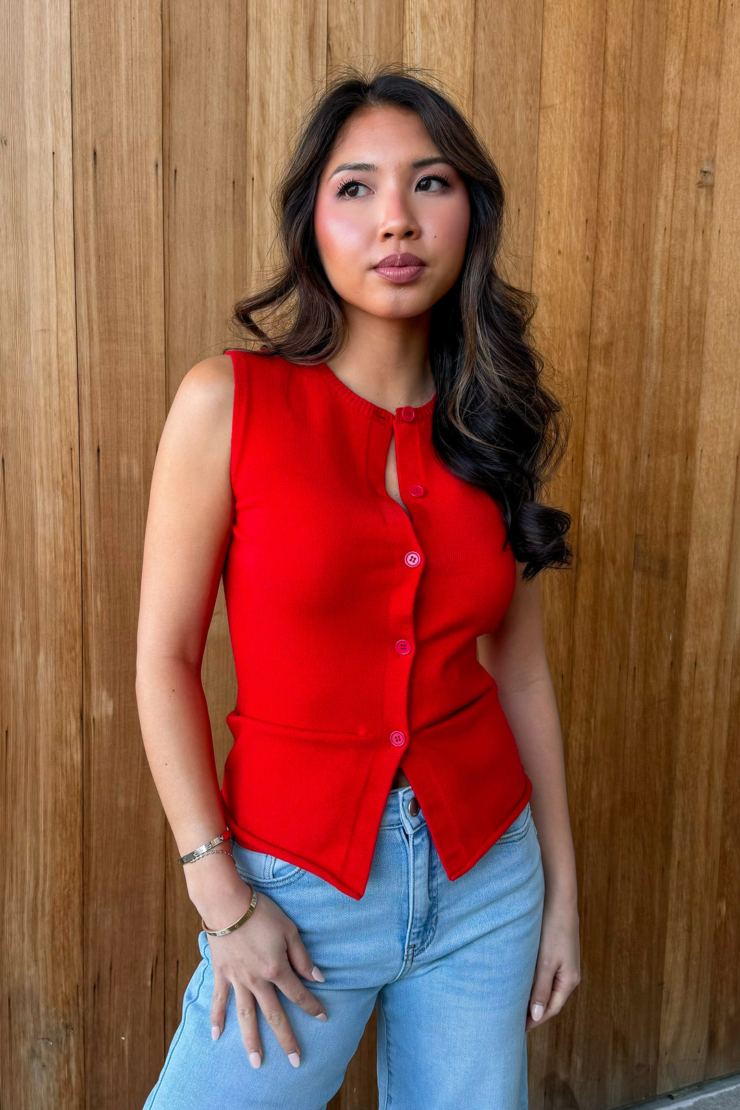 Lovely Day Red Sleeveless Knit Top