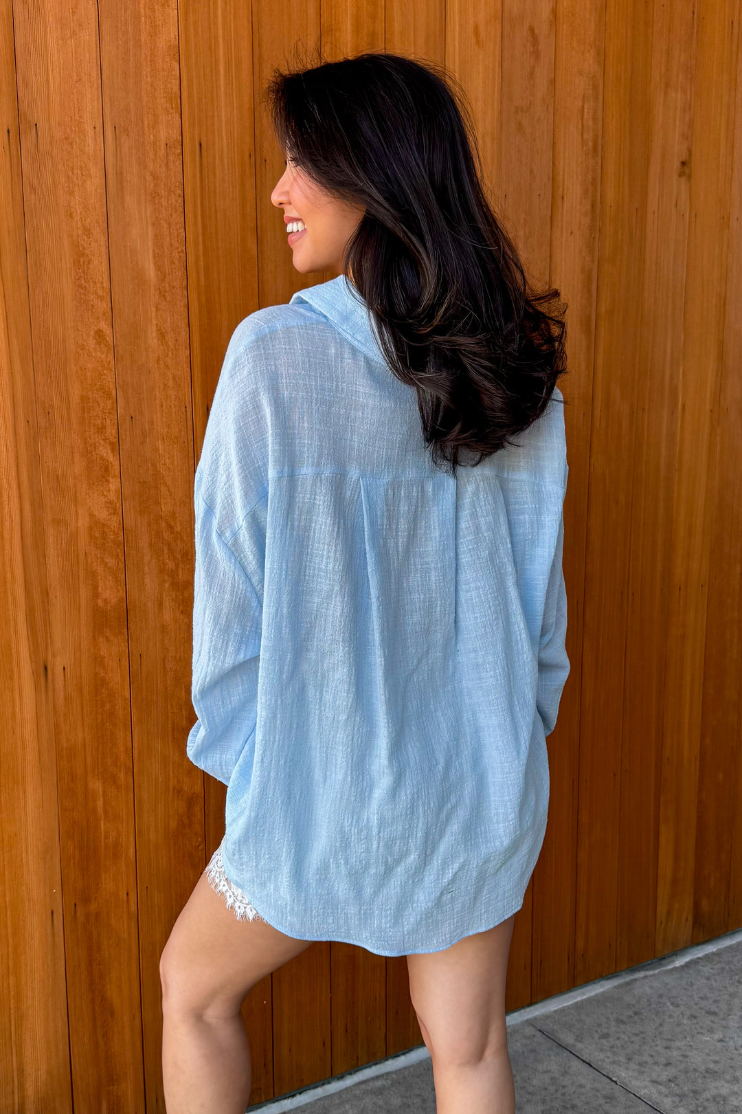 A Good Thing Collared Top- Sky