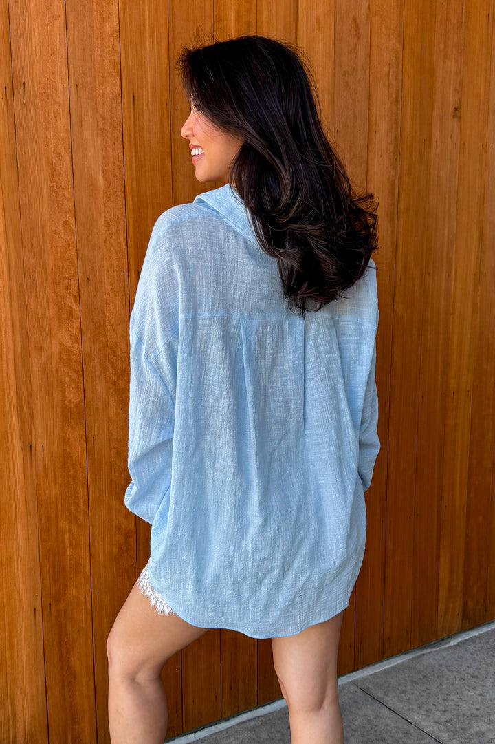 A Good Thing Collared Top- Sky