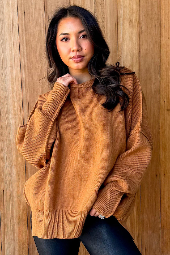 Right For You Oversized Knit Sweater- Camel