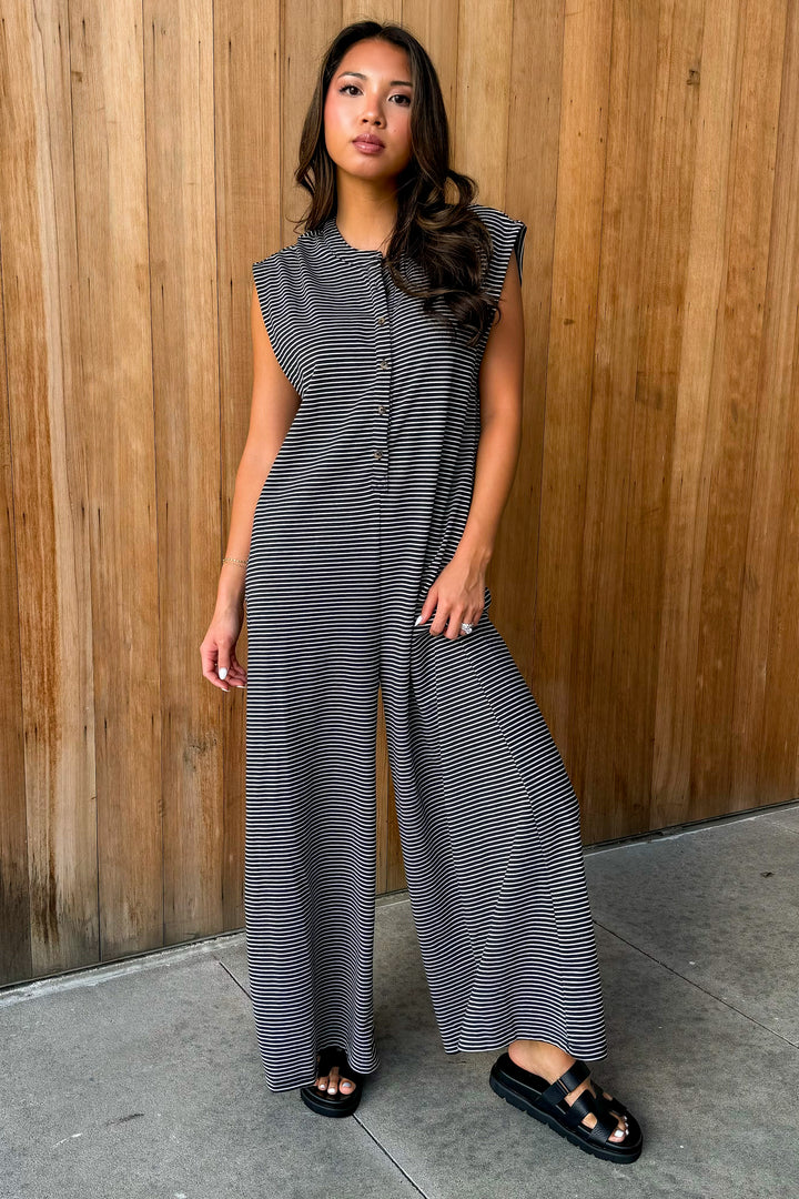 You Know Me Black Striped Jumpsuit