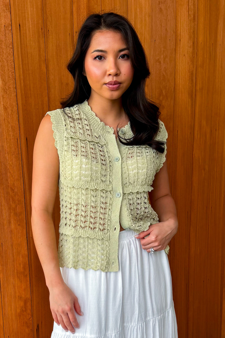 All you Need open knit top-Sage