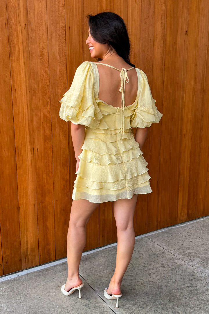 Lovely Darling Tiered Mini Dress - Butter