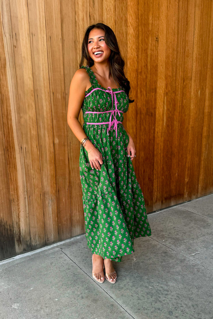 To be Loved Floral Tiered Midi Dress - Green