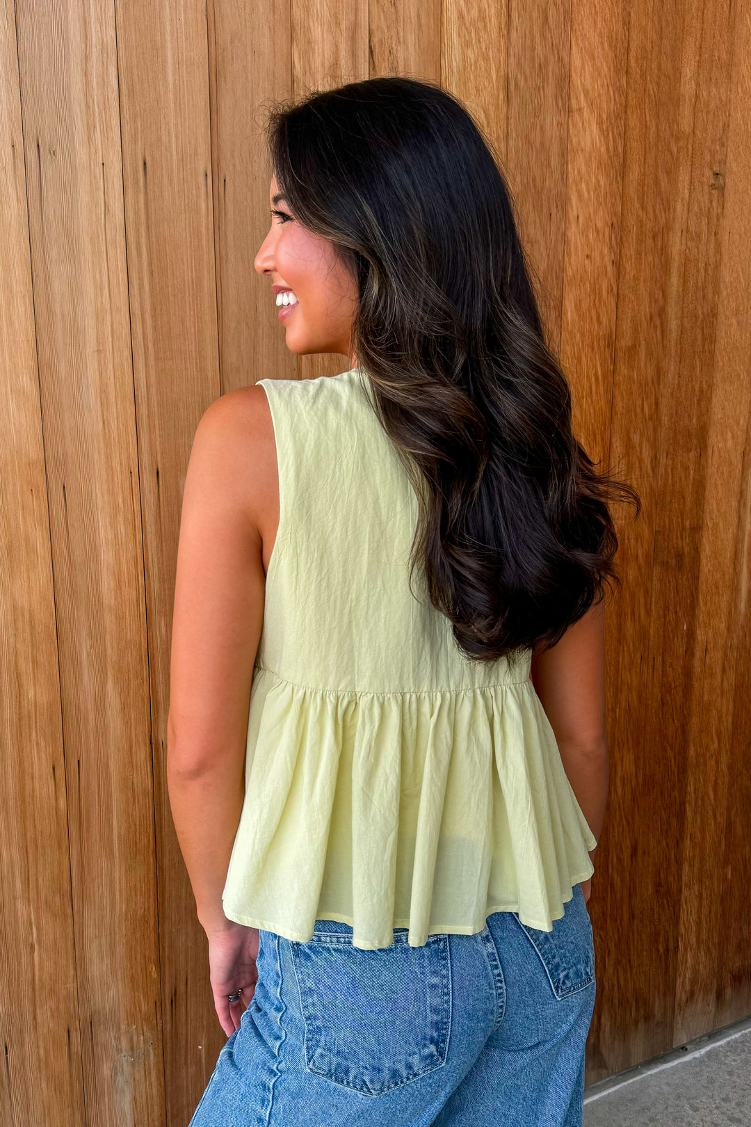 So Romantic Aloe Tie Front Peplum Top
