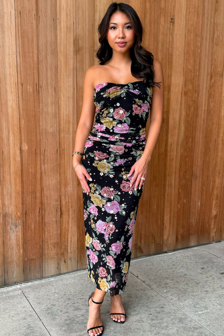 Ready for It Floral Strapless Midi Dress