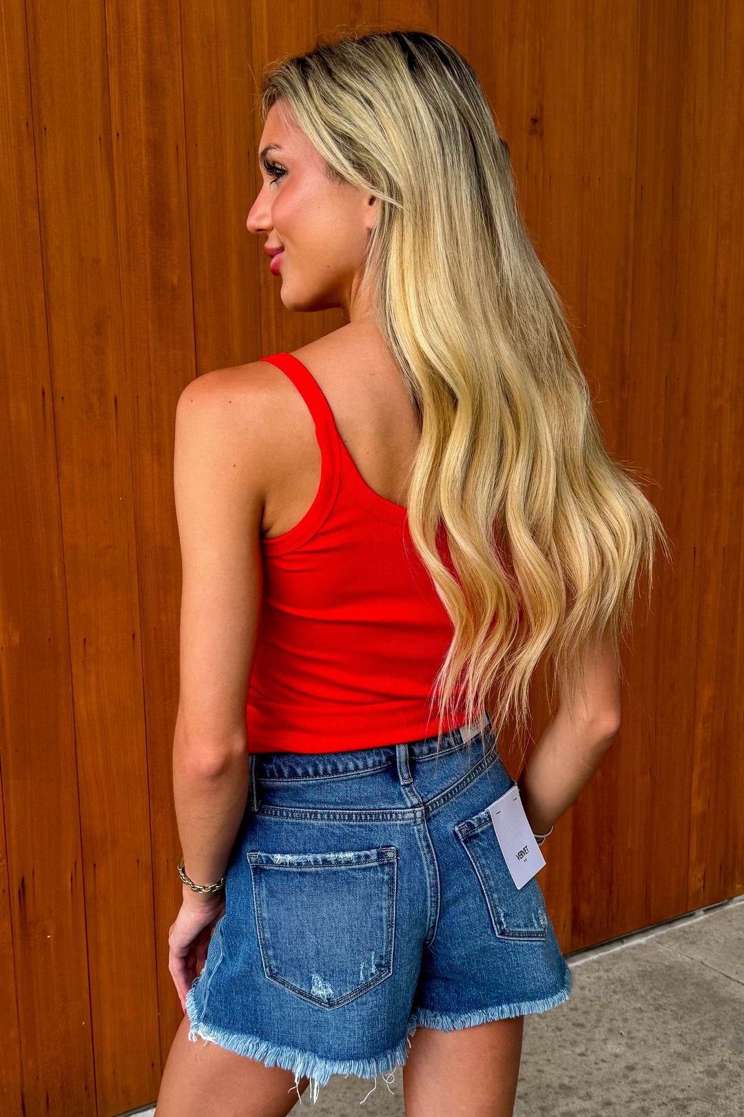 Simple Life Ribbed Tank- Red