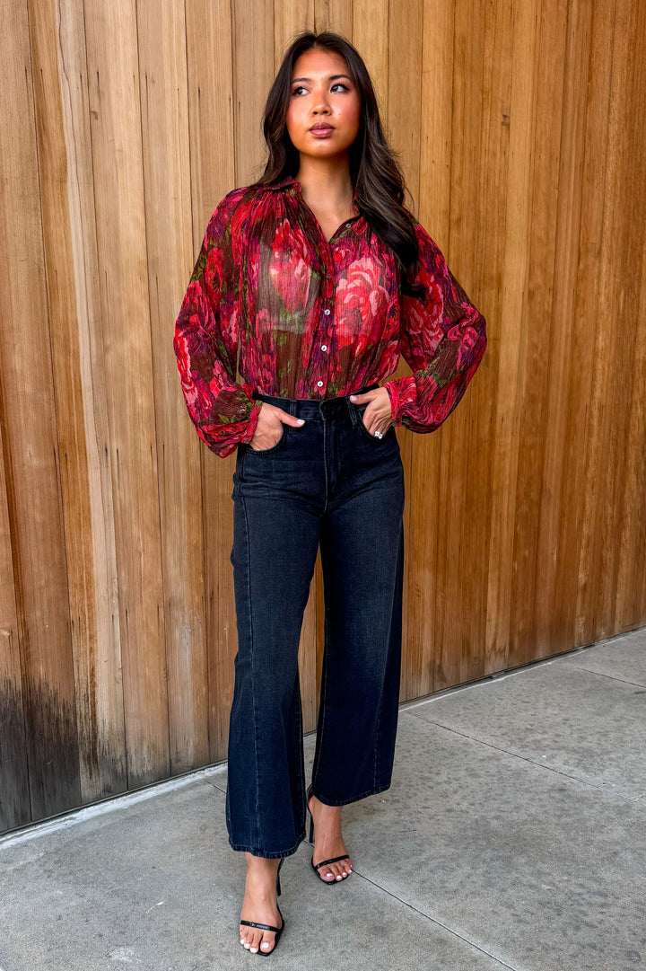 Fall in Love Sheer Burgundy Floral Top
