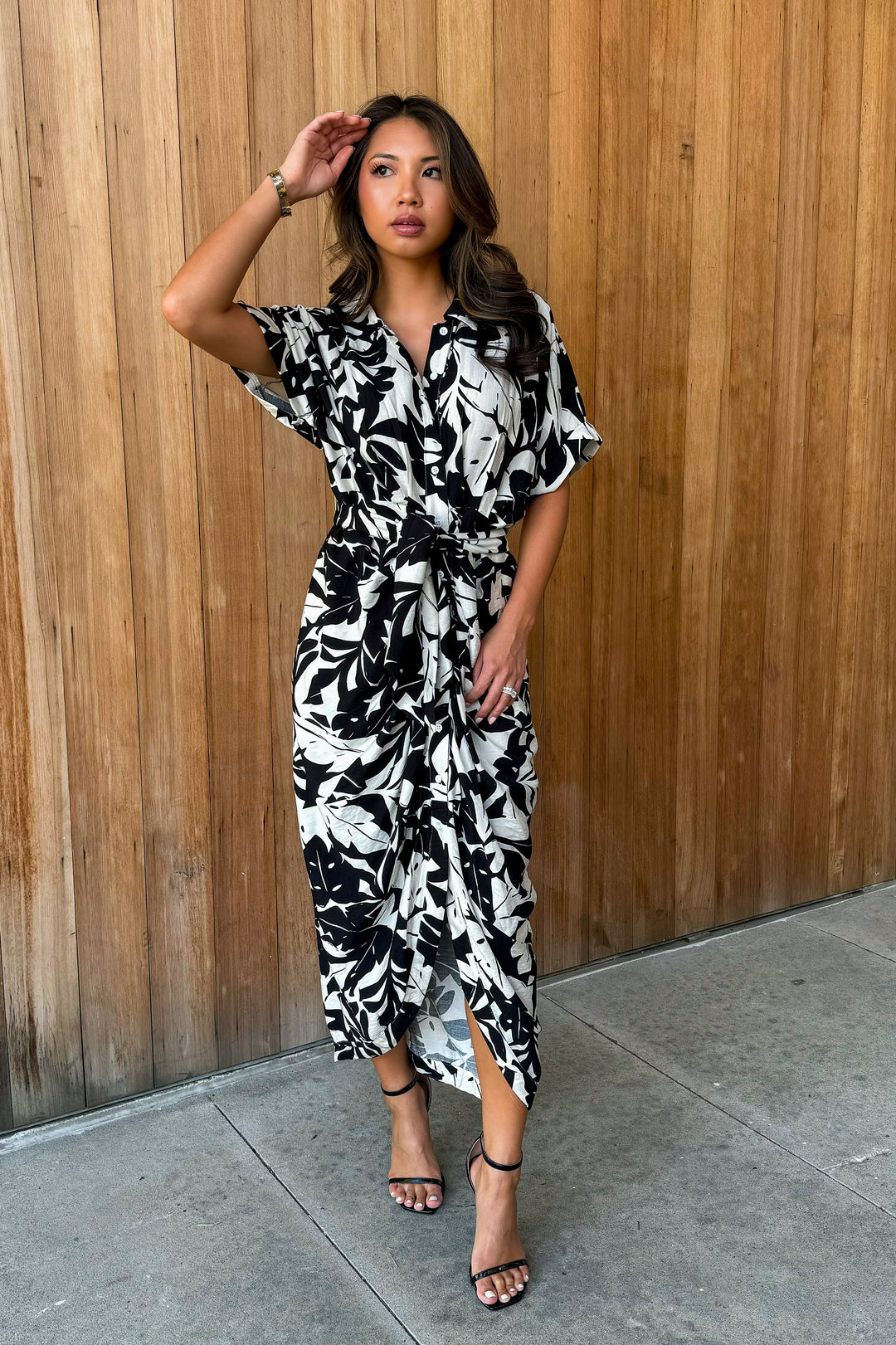 Nightfall Palm printed Midi Dress