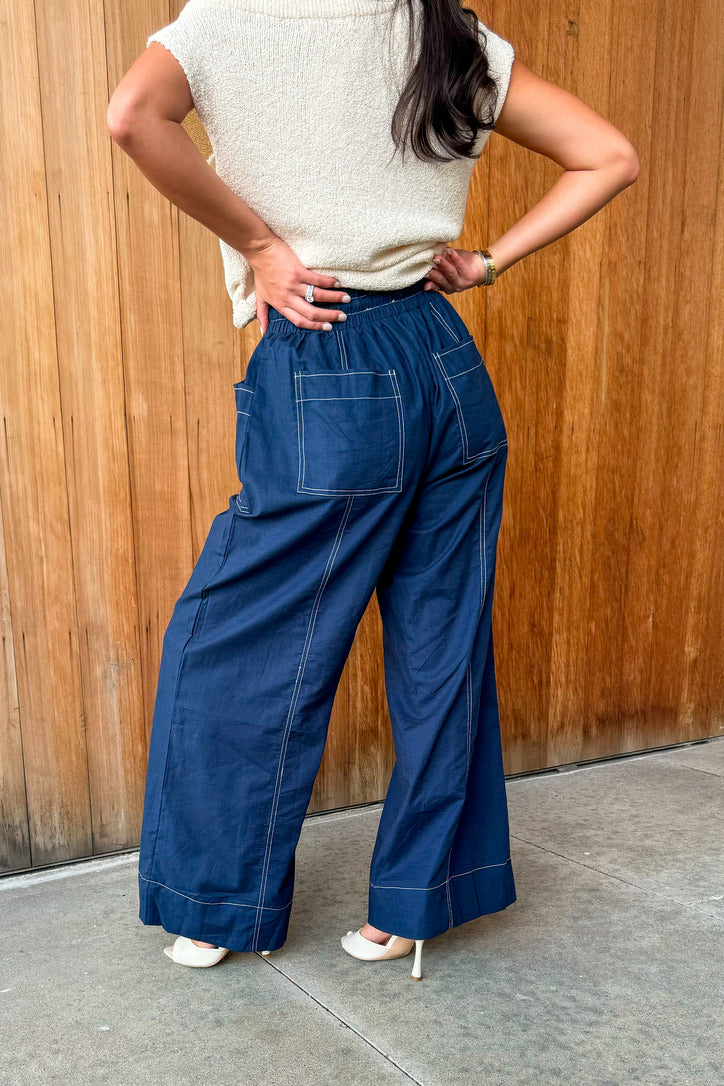 Never Too Late Wide Leg Pant -Navy