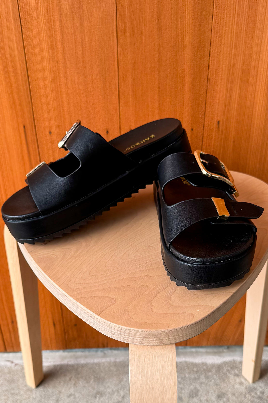 Nina Platform Slide-Black PU