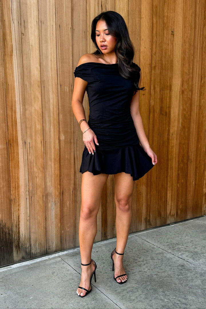 Worth It Off the Shoulder Mini Dress -Black
