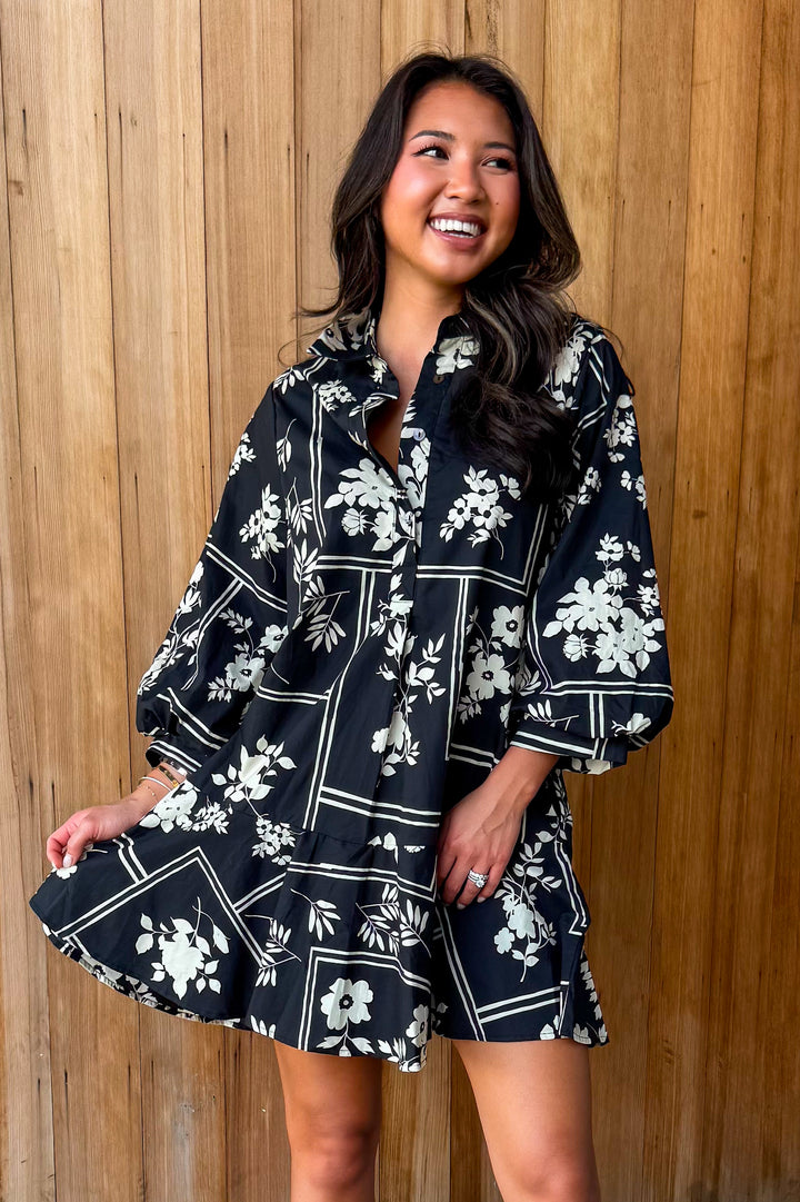 Easy Does It Botanical Dress - Black