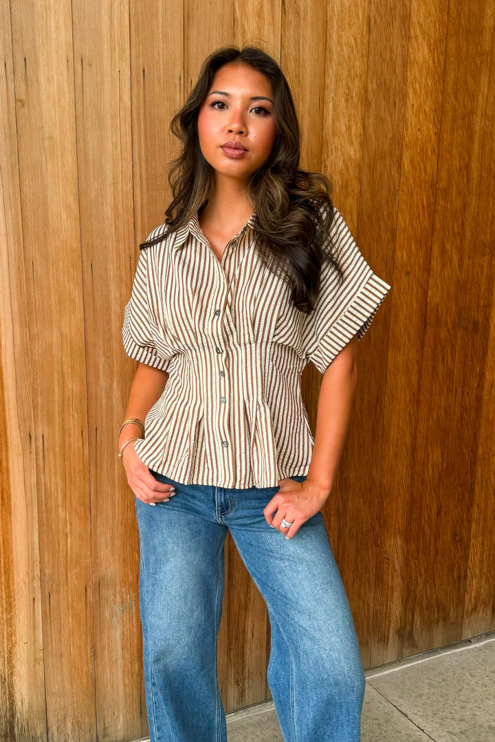 A New Light Striped Top- Brown