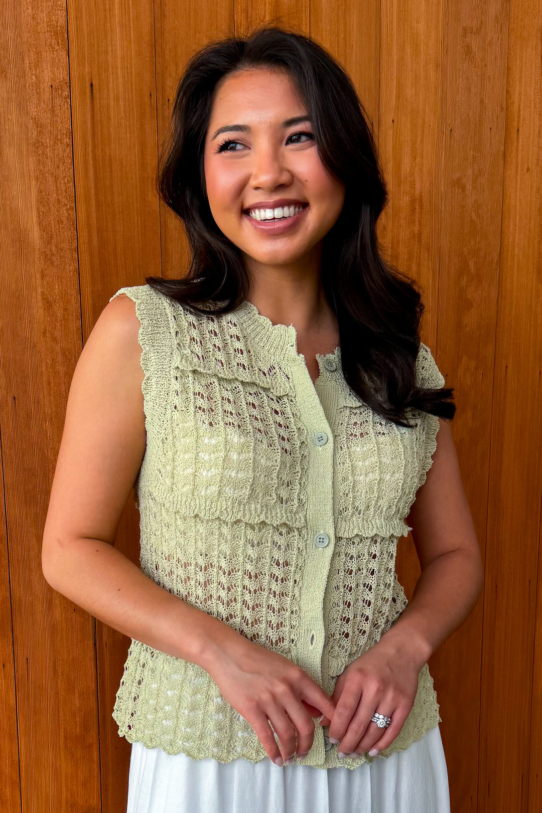 All you Need open knit top-Sage