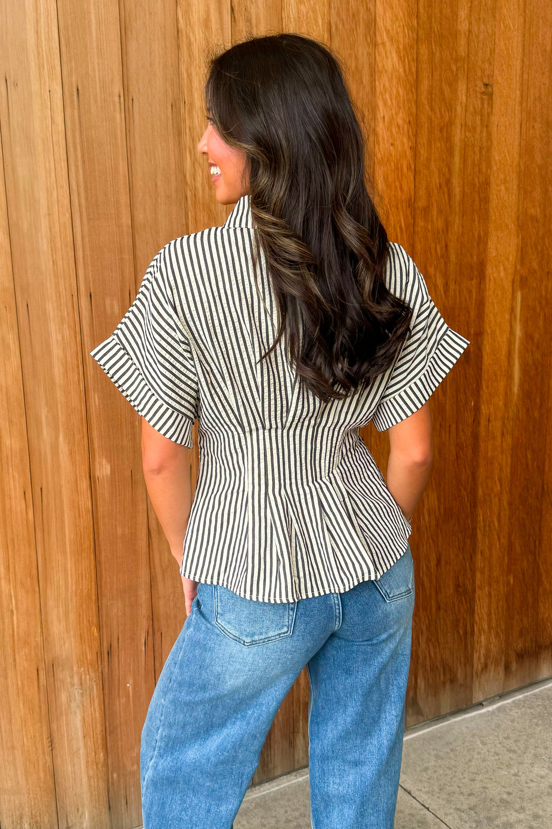 A New Light Striped Top- Black