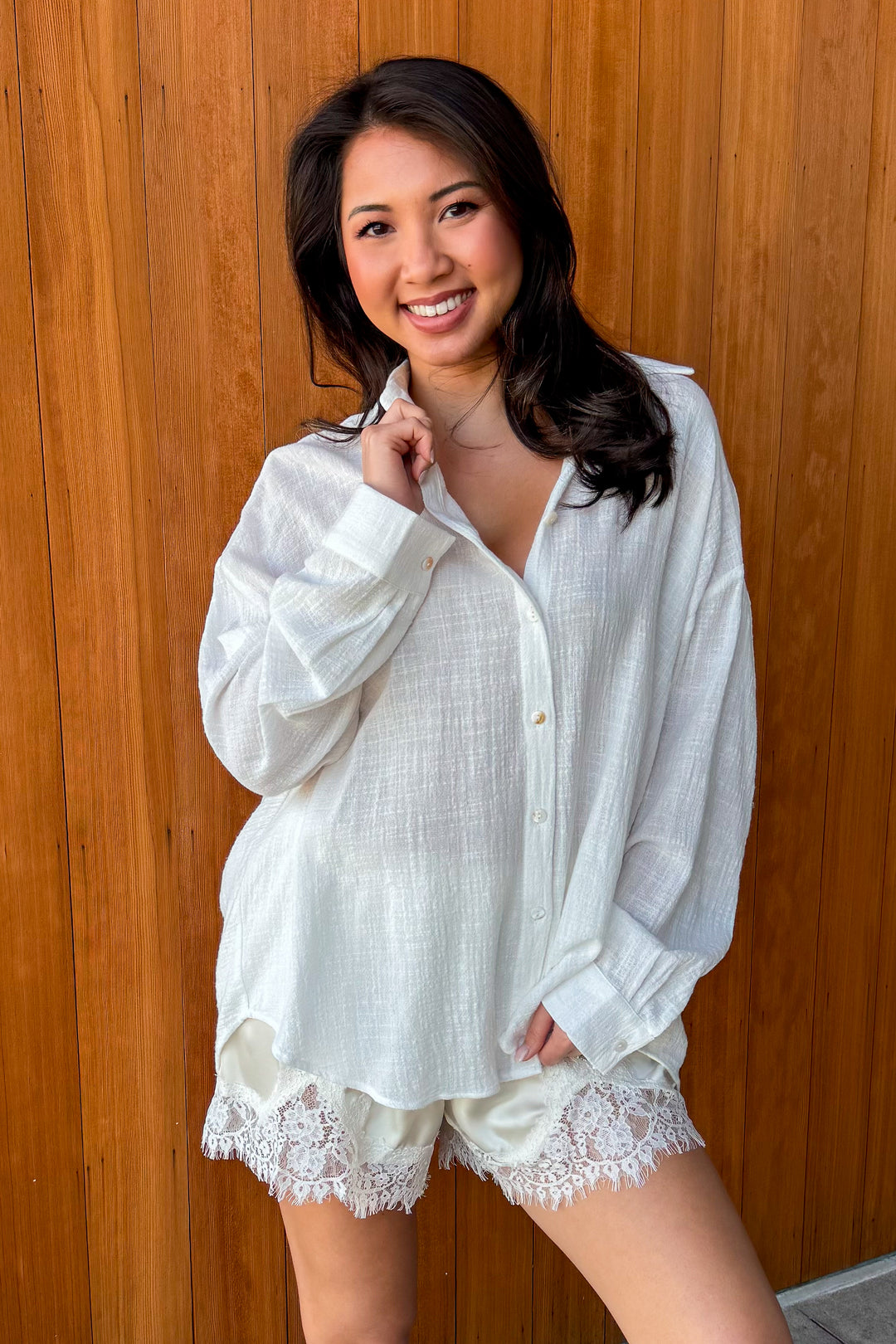 A Good Thing Collared Top- Off White