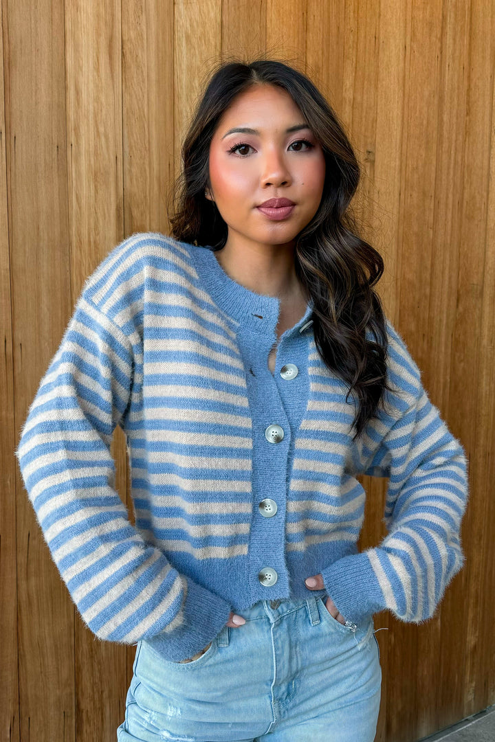 In a Daze Light Blue Striped Cardigan