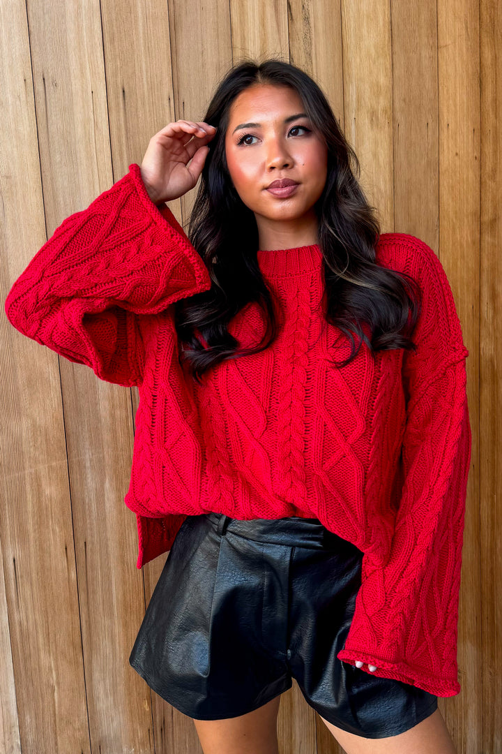 Rumor has It Cable knit Sweater - Red