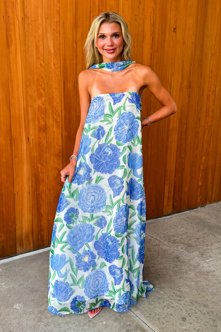 Bright Blooms Maxi Dress- Blue