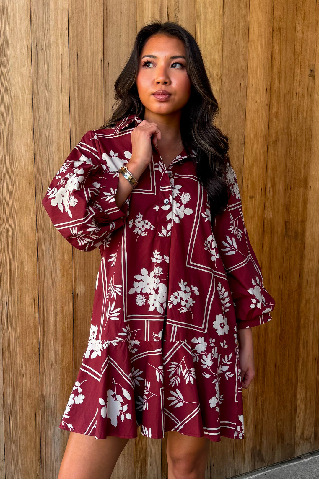 Easy Does It Botanical Dress - Red Brown