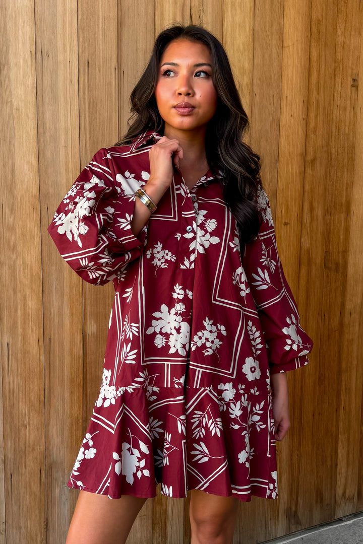 Easy Does It Botanical Dress - Red Brown