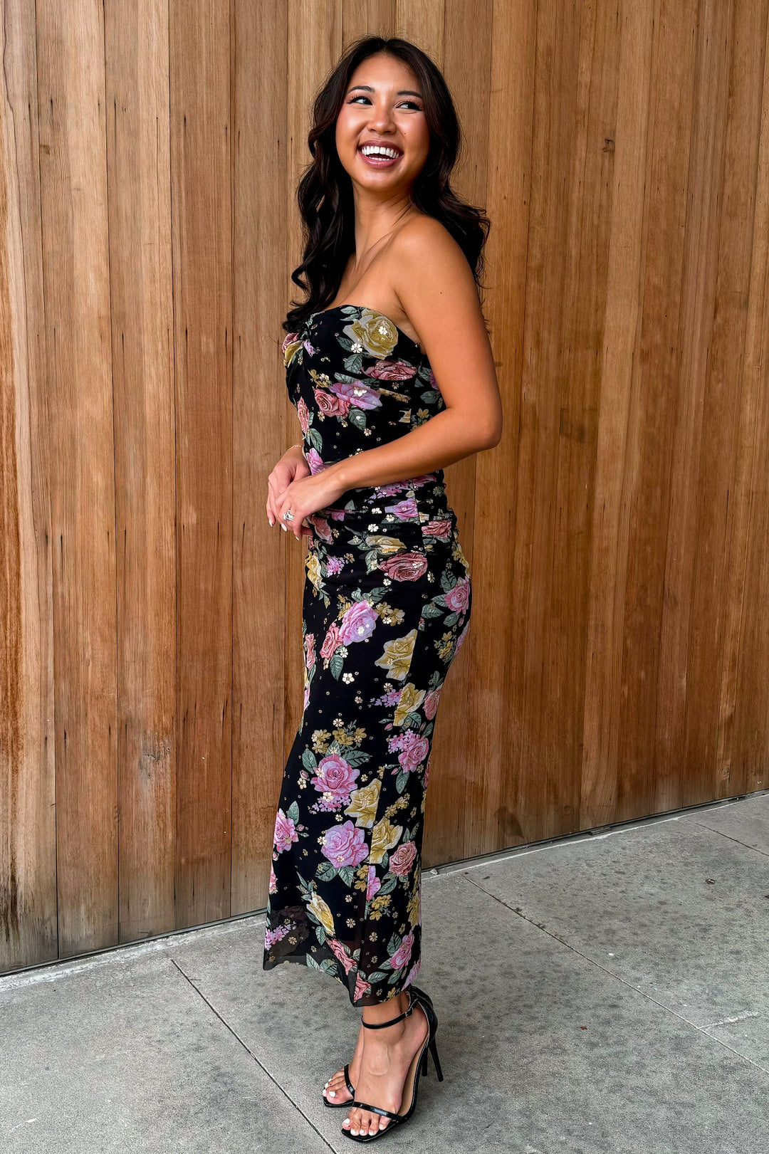 Ready for It Floral Strapless Midi Dress