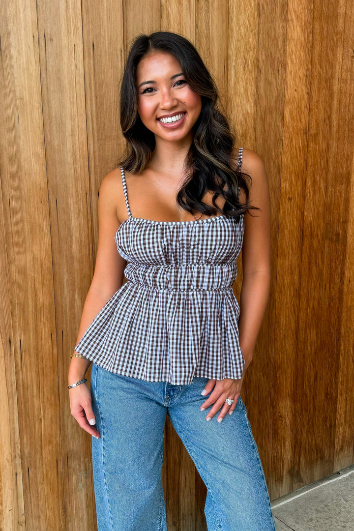 Better Together Brown Checkered Top