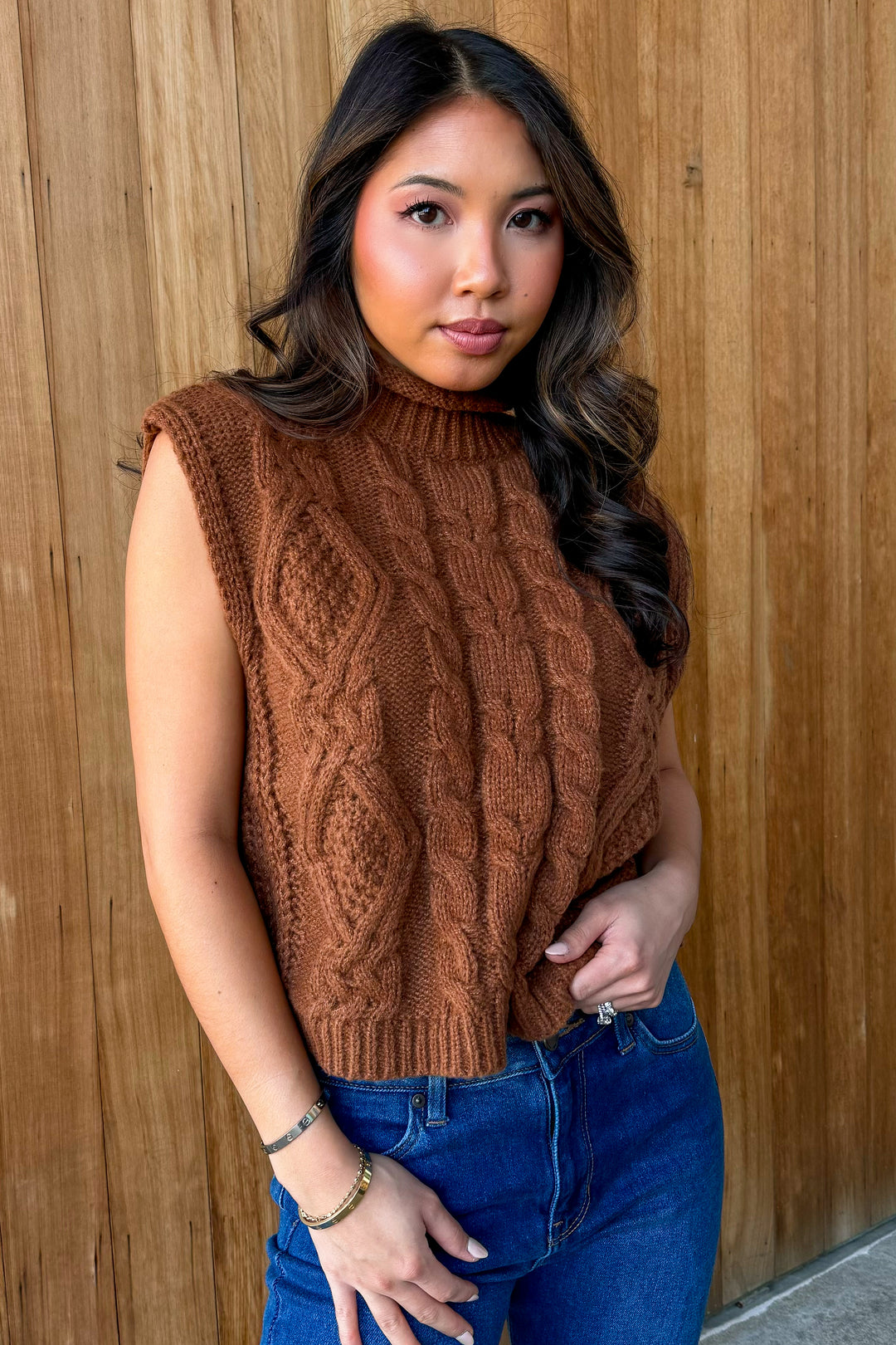 Trendsetter Mocha Cable Knit Vest